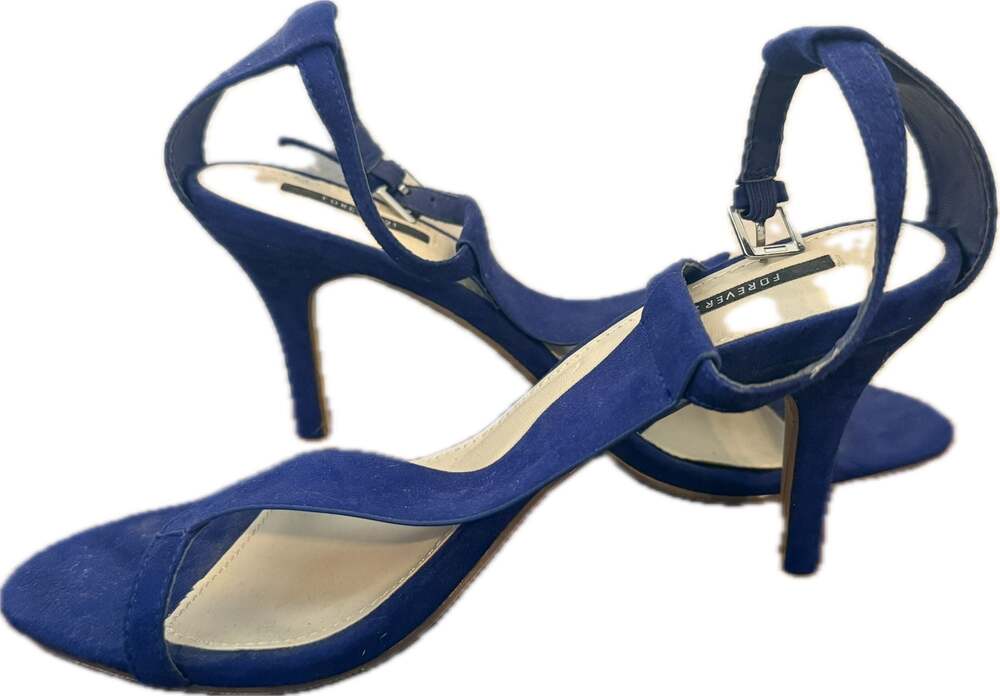 Forever 21 Women's Blue Faux Suede Stiletto Ankle Strap‎ Sandals